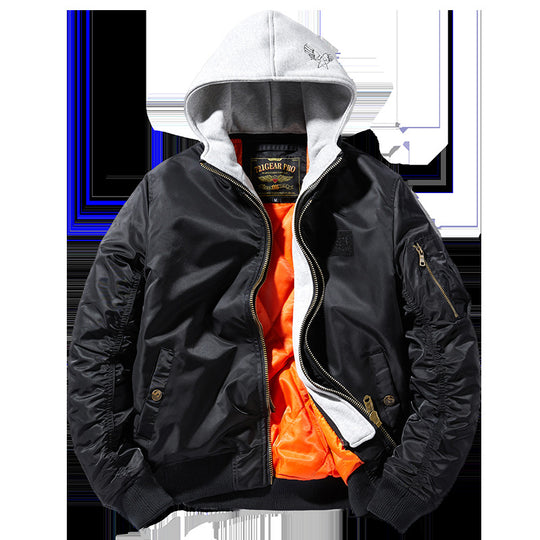 Herren Bomberjacke mit abnehmbarer Kapuze und praktischen Taschen Heidi-Mode