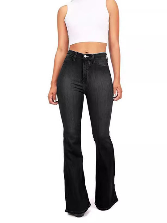 Damen Hoch taillierte Bootcut Jeans im eleganten zeitlosen Stil Heidi-Mode
