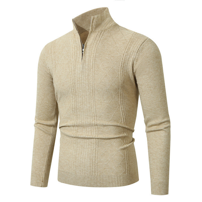 Herren Strickpullover mit hochabschließendem Reißverschluss und modernem Zopfmuster Heidi-Mode