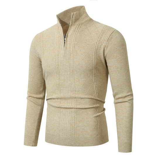 Herren Strickpullover mit hochabschließendem Reißverschluss und modernem Zopfmuster Heidi-Mode