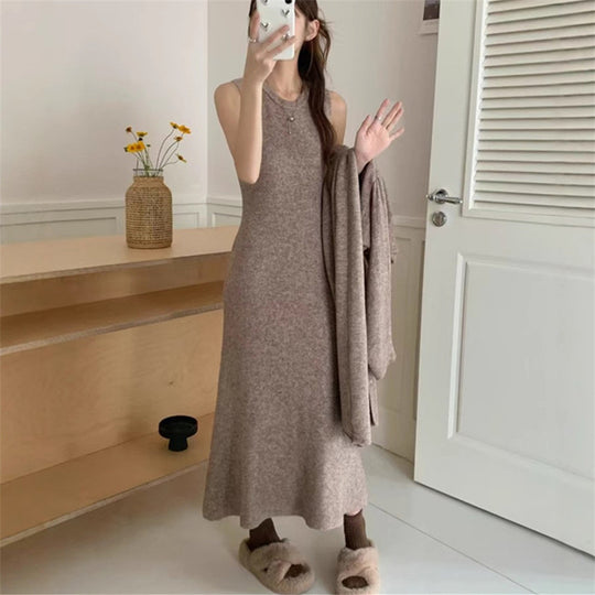 Damen Maxi-Strickkleid mit legerem Schnitt und langem Ärmel Heidi-Mode