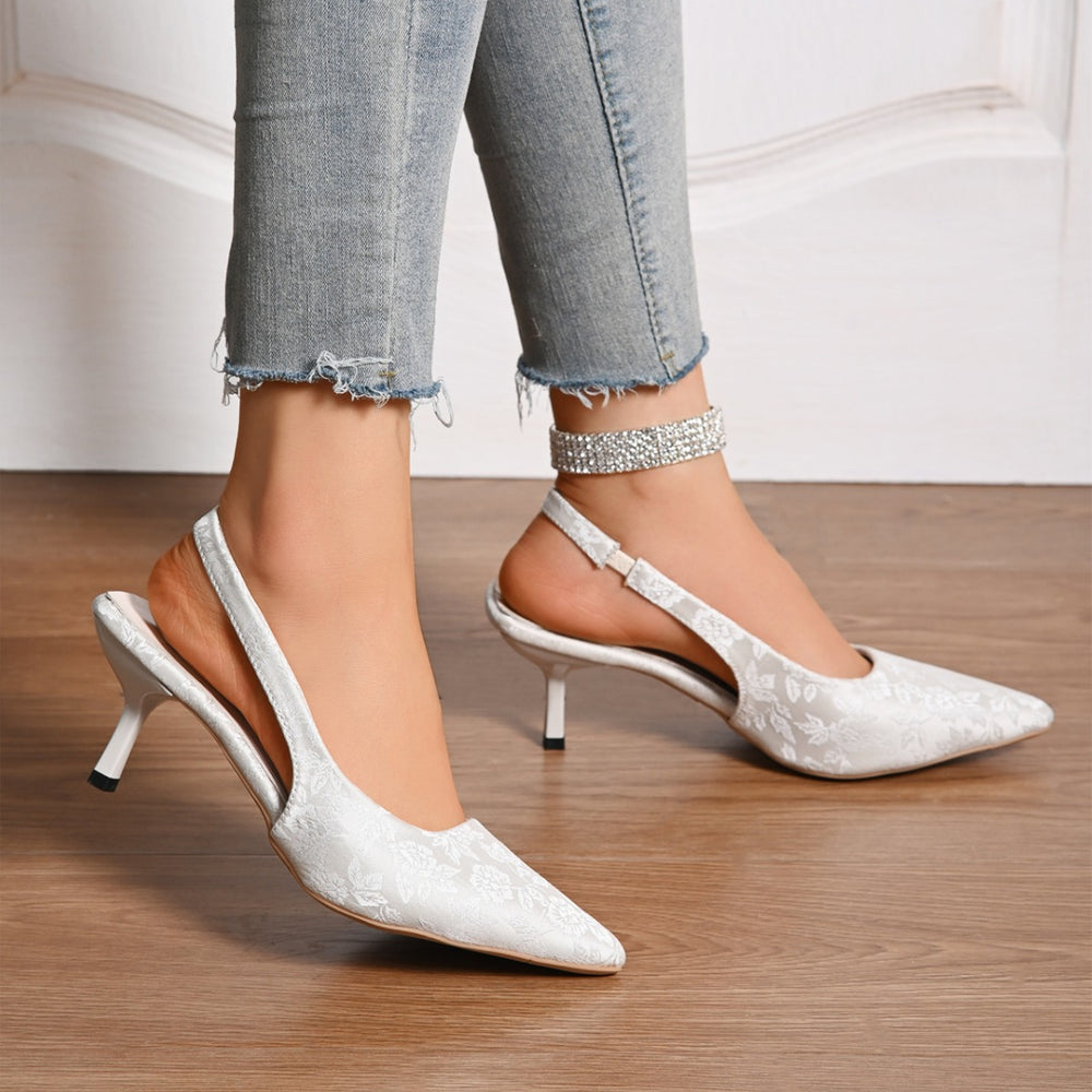 Damen elegante Slingback-Pumps mit floralem Jacquard-Muster Heidi-Mode