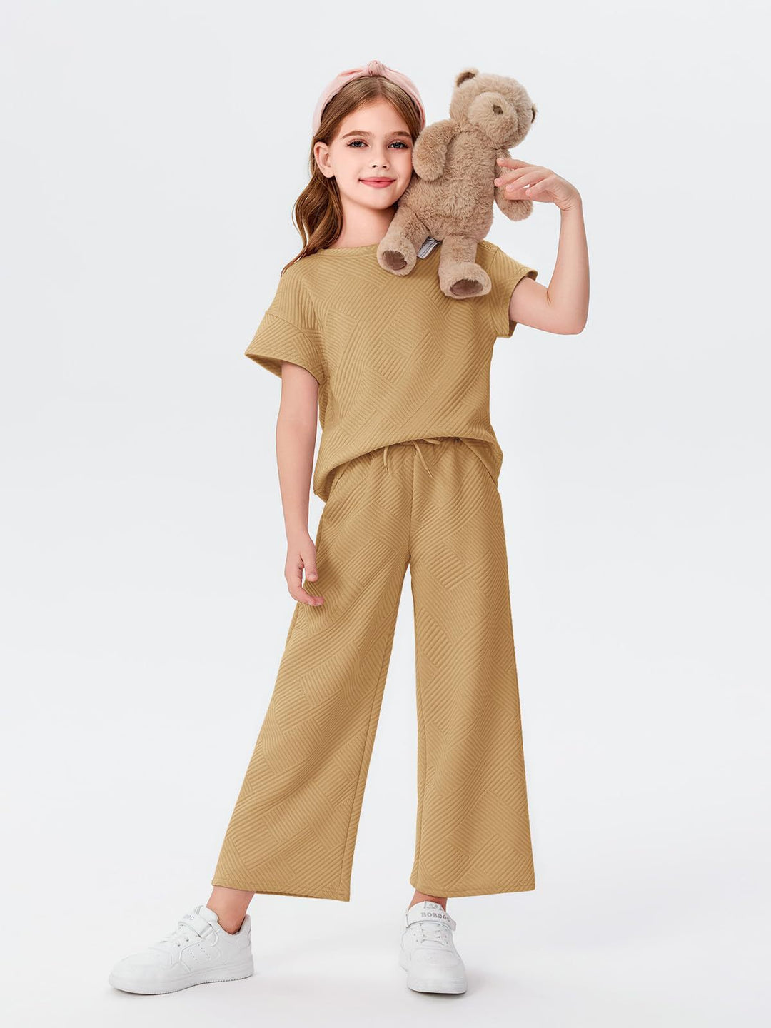 Damen lässiges Kurzarm-Oberteil und weit geschnittene Lounge-Hose Set Heidi-Mode