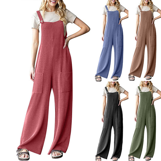 Damen lässiger Cord-Overall mit praktischen Taschen und breiten Beinen Heidi-Mode