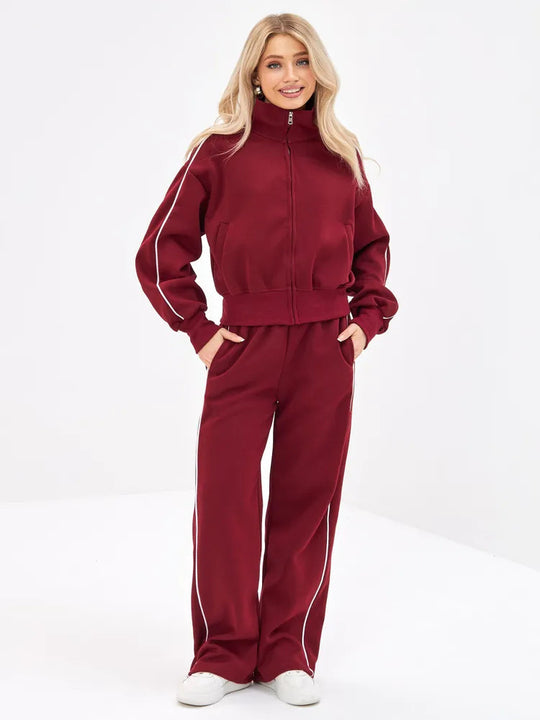 Damen Sportlicher Zweiteiliger Jogginganzug mit hohem Kragen und elastischen Bündchen Heidi-Mode