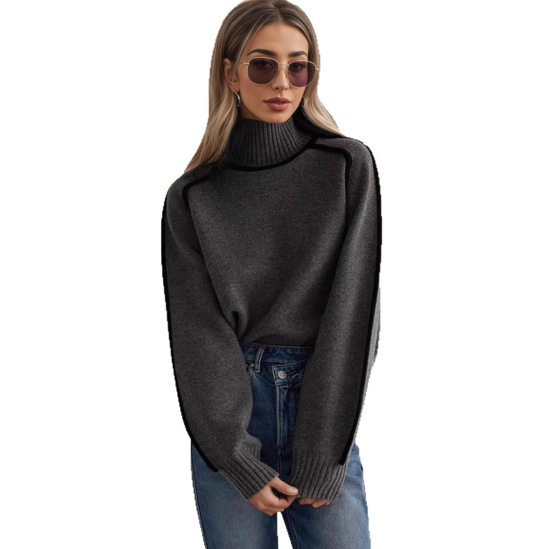 Damen Pullover mit hohem Kragen und Volumenärmeln Heidi-Mode
