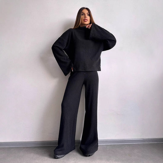 Damen Lässiges Strickanzug mit weitem Schnitt und hohem Kragen Heidi-Mode
