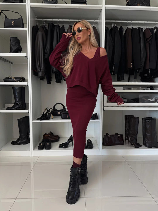 Damen modisches Kleidungsensemble mit asymmetrischem Schnitt und weichem Baumwollmaterial Heidi-Mode