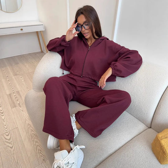 Damen lässiges Lounge-Set mit Hoodie und weiten Hosen Heidi-Mode