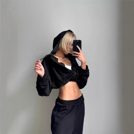 Damen Sportliches Loungewear-Set mit oversized Kapuzenjacke und bequemen Hosen Heidi-Mode