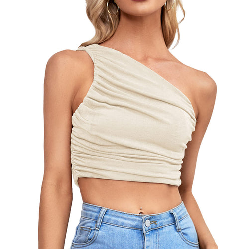 Damen Asymmetrisches Cropped Top mit Raffung Heidi-Mode