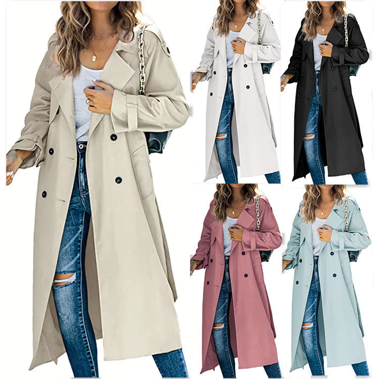 Damen Klassiker Trenchcoat mit Taillengürtel und tiefen Taschen Heidi-Mode