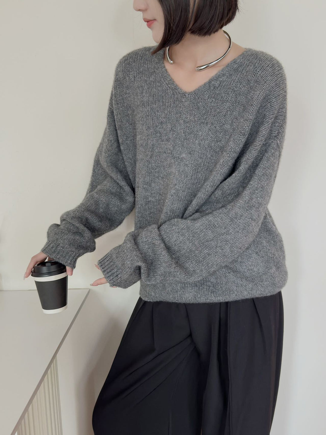 Femme Luxuriöser V-Ausschnitt Kaschmirpullover Heidi-Mode