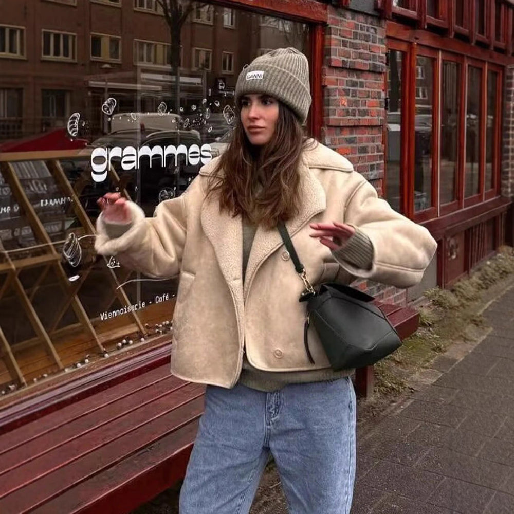 Damen Teddy-Fleece-Jacke mit praktischem Knopfverschluss und Taschen Heidi-Mode