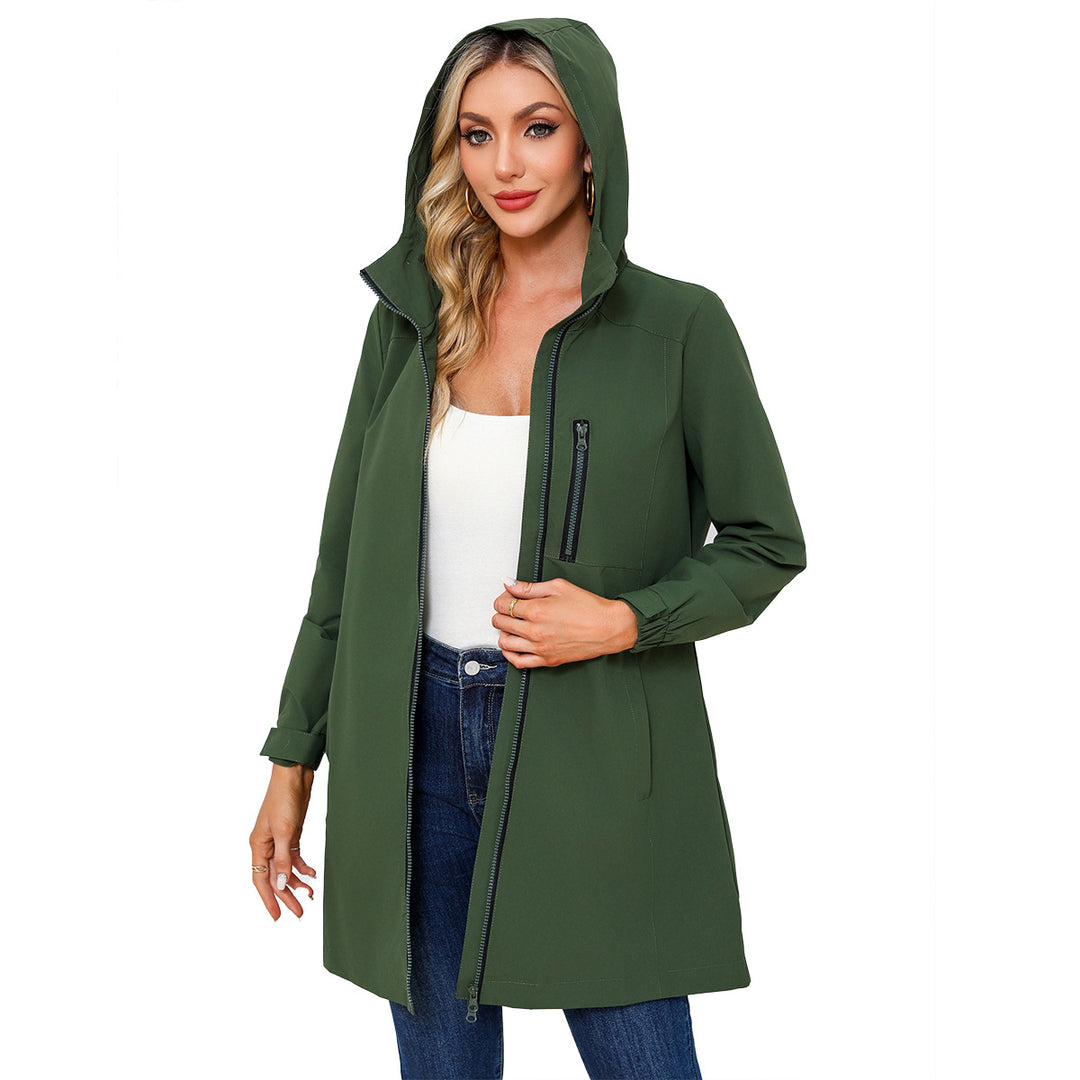 Damen modische Regenjacke mit Kapuze und praktischen Taschen Heidi-Mode