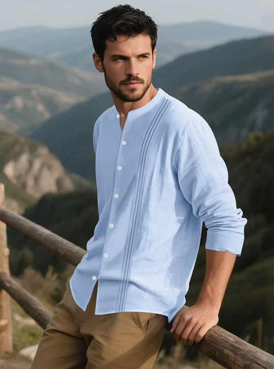 Herren Langarm-Hemd mit Stehkragen und modischen Akzenten Heidi-Mode