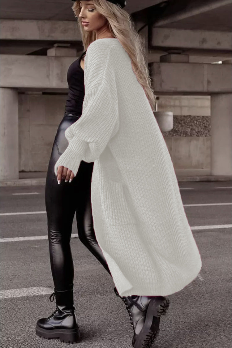 Damen Langer Strickcardigan mit tieferem Rückensaum und lässigem Schnitt Heidi-Mode