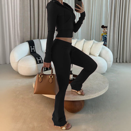 Damen Sportlicher Zweiteiler mit cropped Hoodie und elastischen Jogginghosen Heidi-Mode