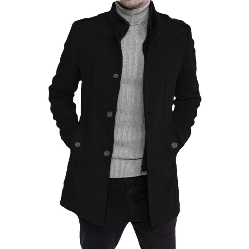 Herren eleganter, mittelschwerer Freizeitmantel mit Stehkragen und seitlichen Taschen Heidi-Mode