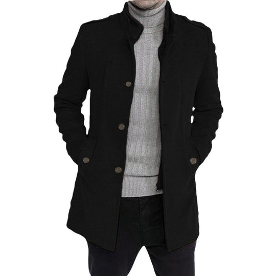 Herren eleganter, mittelschwerer Freizeitmantel mit Stehkragen und seitlichen Taschen Heidi-Mode