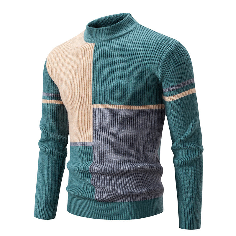 Herren Strickpullover mit modernem Farbblockdesign und hohem Kragen Heidi-Mode