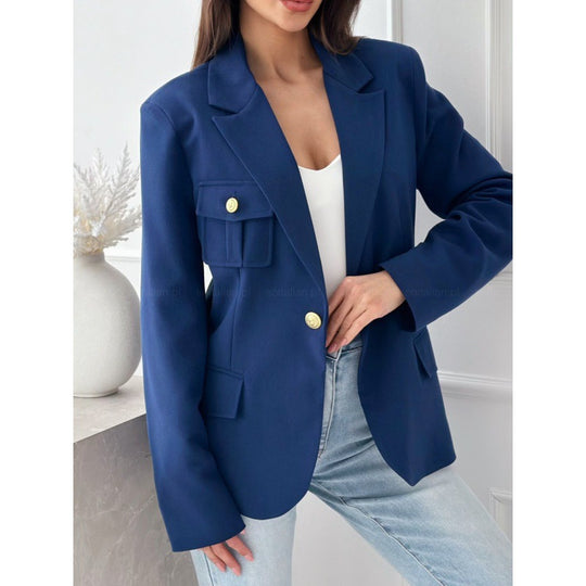 Damen klassische doppelt-knöpfte taillierte Blazer mit Taschen-Detail Heidi-Mode