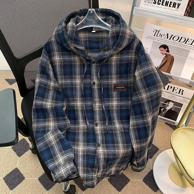 Damen Karo-Hemdjacke mit Kapuze Heidi-Mode