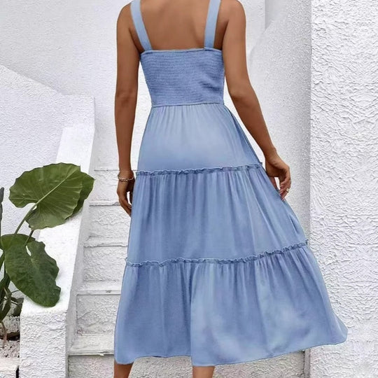 Damen Maxikleid mit elastischem Bustier und fließendem Rock Heidi-Mode