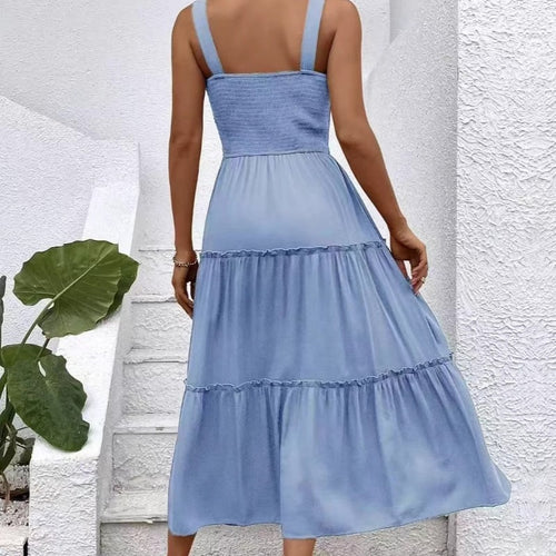 Damen Maxikleid mit elastischem Bustier und fließendem Rock Heidi-Mode