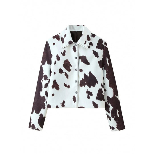 Damen Kunstlederjacke mit modernem Kuhfleckenmuster Heidi-Mode