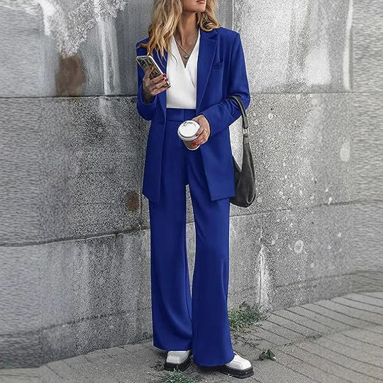Damen elegantes Anzug-Set mit weitem Hosenbein und modernem Blazer Heidi-Mode