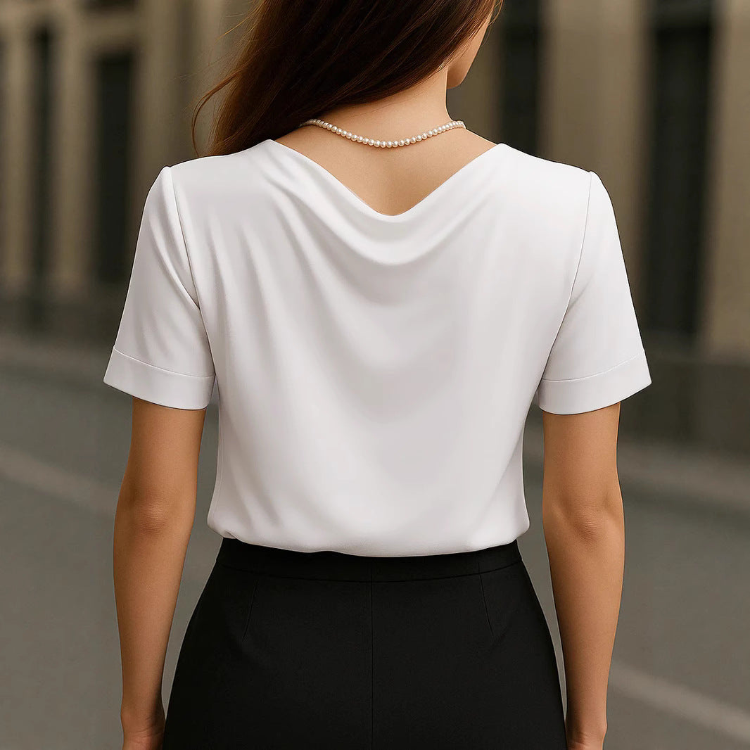Damen Elegantes V-Ausschnitt Blusenshirt mit kurzärmeligen Design Heidi-Mode