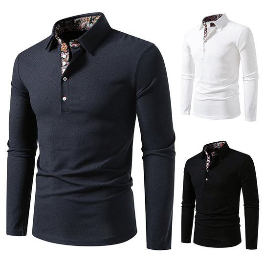 Herren Langarm Poloshirt mit außergewöhnlichem Kragen-Design Heidi-Mode