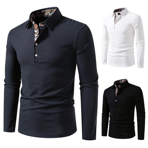 Herren Langarm Poloshirt mit außergewöhnlichem Kragen-Design Heidi-Mode