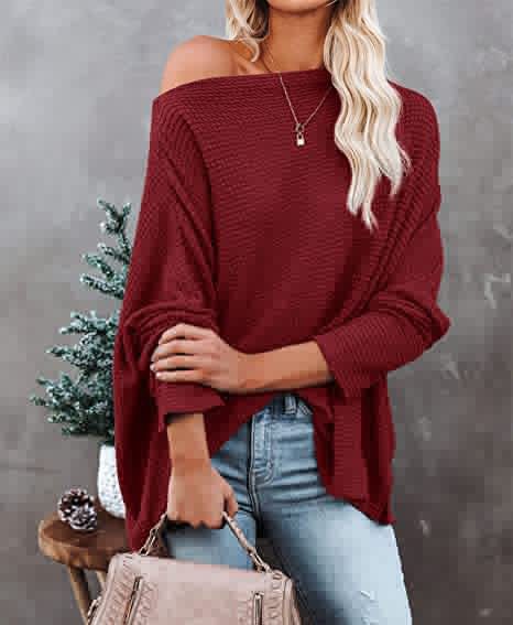 Damen lässiger Off-Shoulder Pullover im Strukturdesign Heidi-Mode