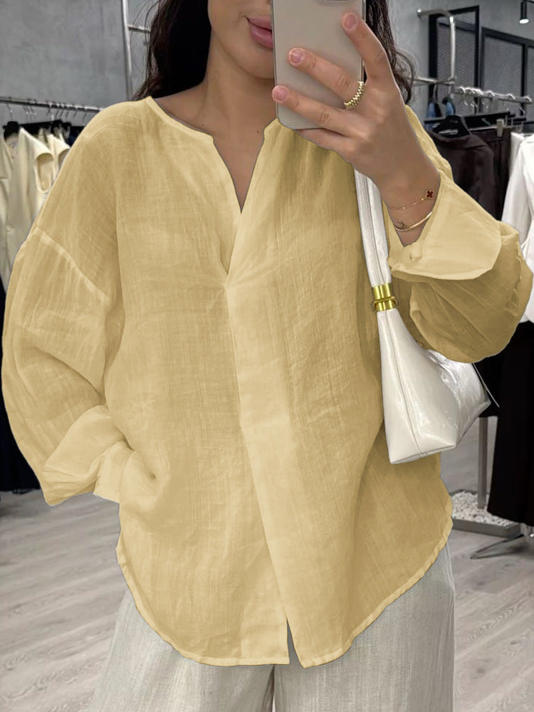 Damen Leichte, luftige Leinenbluse mit asymmetrischem Schnitt Heidi-Mode