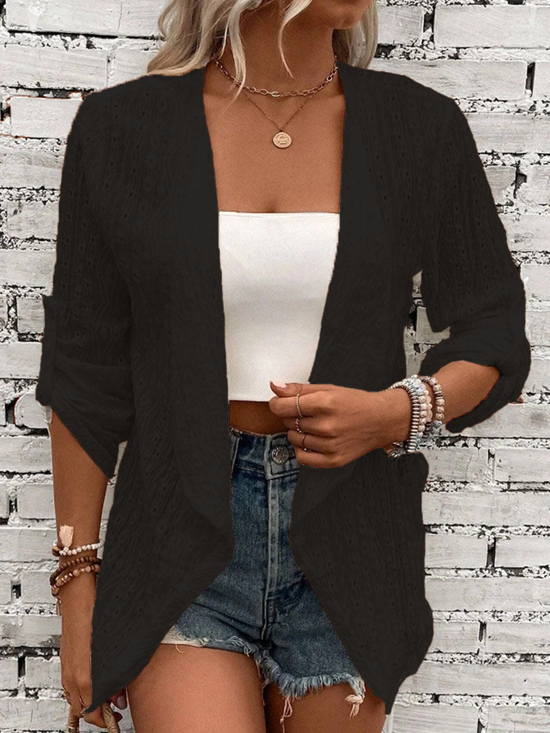Damen Leichte Strickjacke mit asymmetrischem Schnitt und 3/4-Ärmeln Heidi-Mode