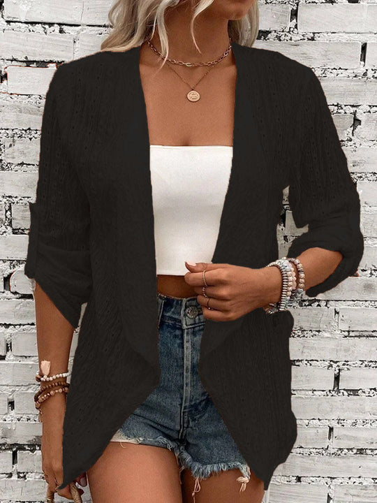Damen Leichte Strickjacke mit asymmetrischem Schnitt und 3/4-Ärmeln Heidi-Mode