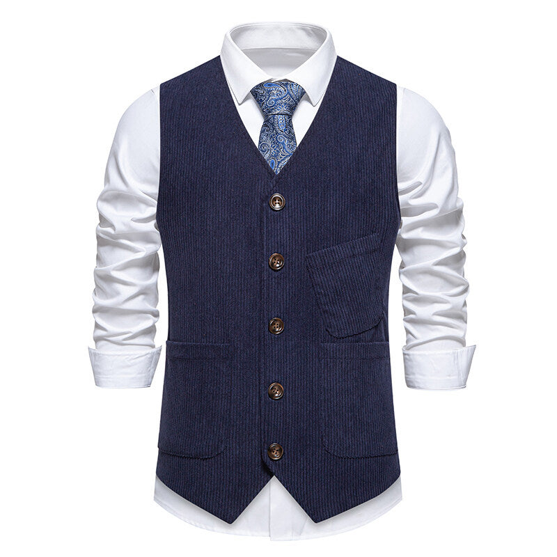 Herren elegante Cordweste mit praktischen Taschen und fein strukturiertem Design Heidi-Mode