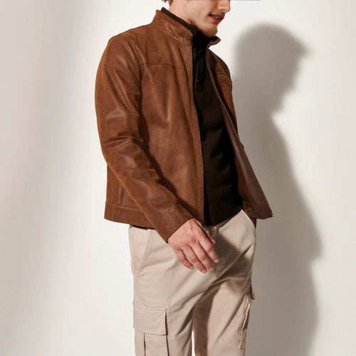 Herren Lederjacke im modernen Schnitt mit strukturiertem Obermaterial Heidi-Mode