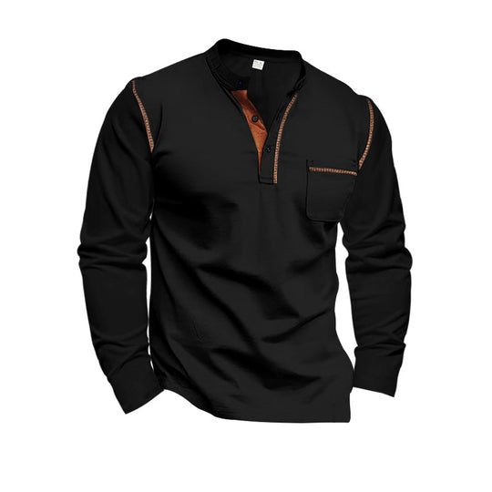 Herren Langarm-Henley-Shirt mit modernem Kragen und praktischer Brusttasche Heidi-Mode