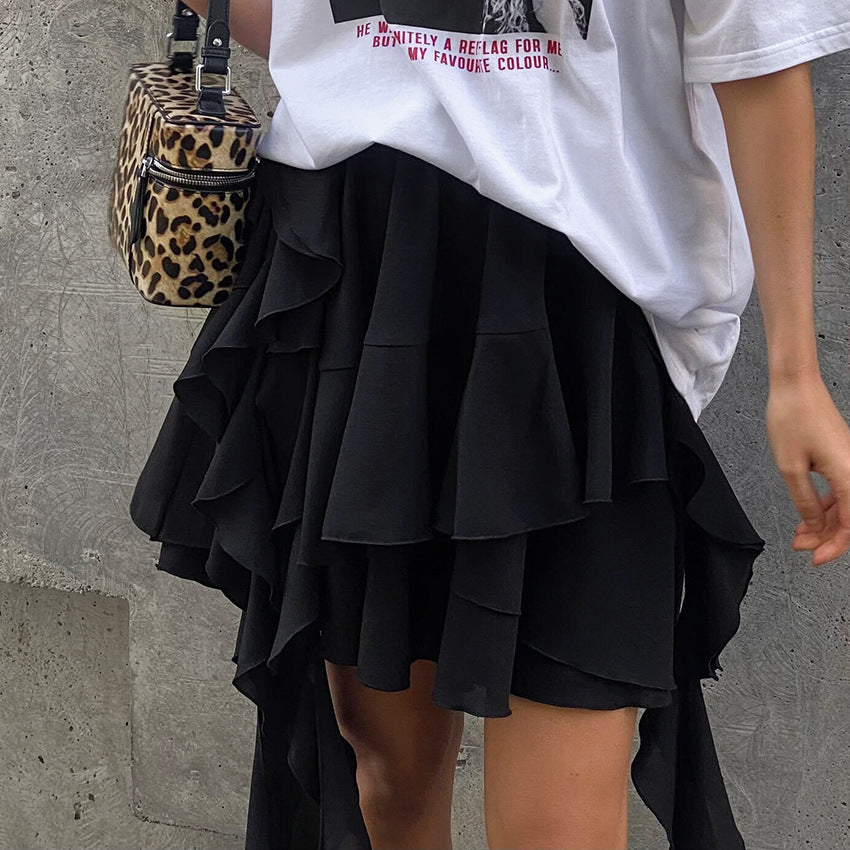 Damen Rüschenrock mit asymmetrischem Schnitt und fließendem Design Heidi-Mode