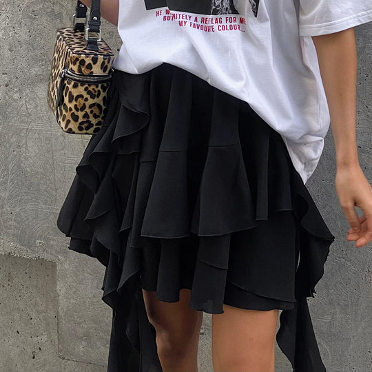 Damen Rüschenrock mit asymmetrischem Schnitt und fließendem Design Heidi-Mode