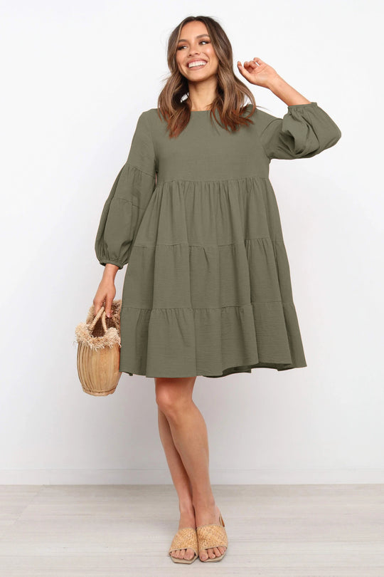 Damen romantisches Sommerkleid mit voluminösen Ärmeln und Rüschendetails Heidi-Mode