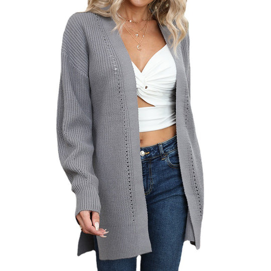 Damen Lässige Strickjacke mit länglichem Schnitt und feinen Details Heidi-Mode