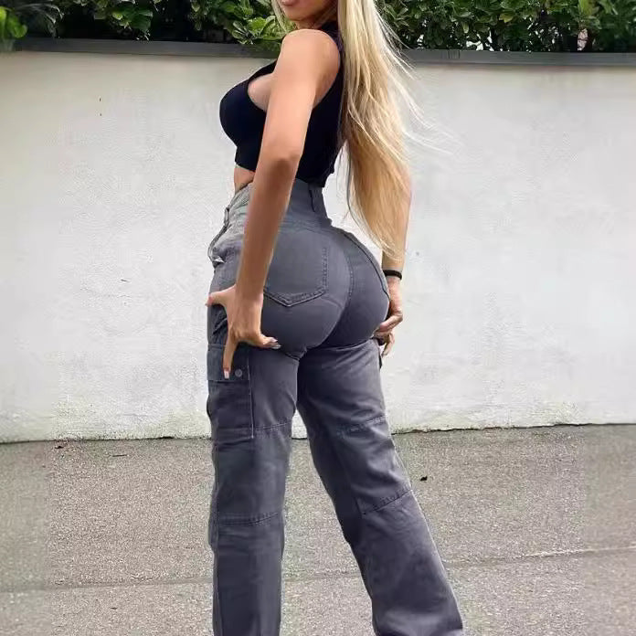 Damen weite Cargo-Jeans mit praktischen Seitentaschen und entspannter Passform Heidi-Mode