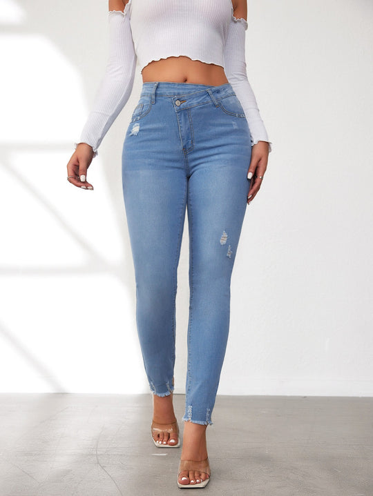 Damen Hochtaillierte Ripped Jeans im modernen Skinny Fit Heidi-Mode