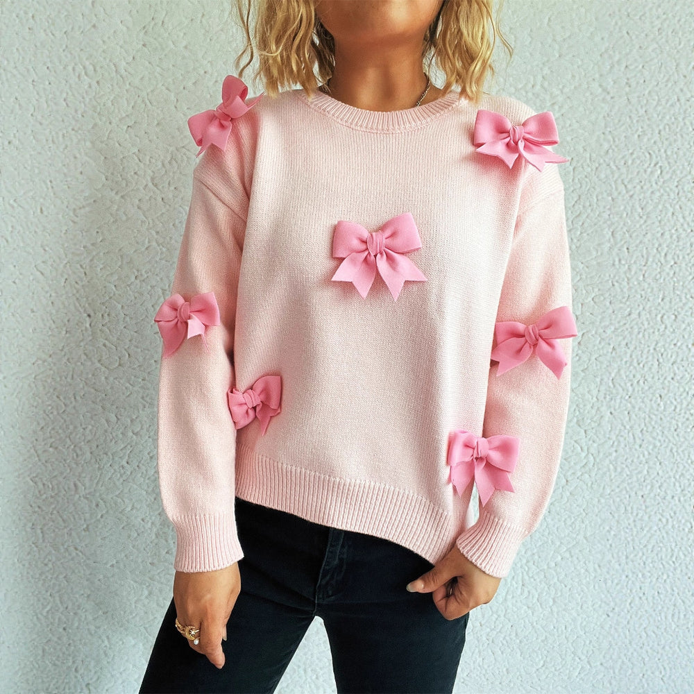 Damen Pullover mit verspielten Schleifenapplikationen Heidi-Mode