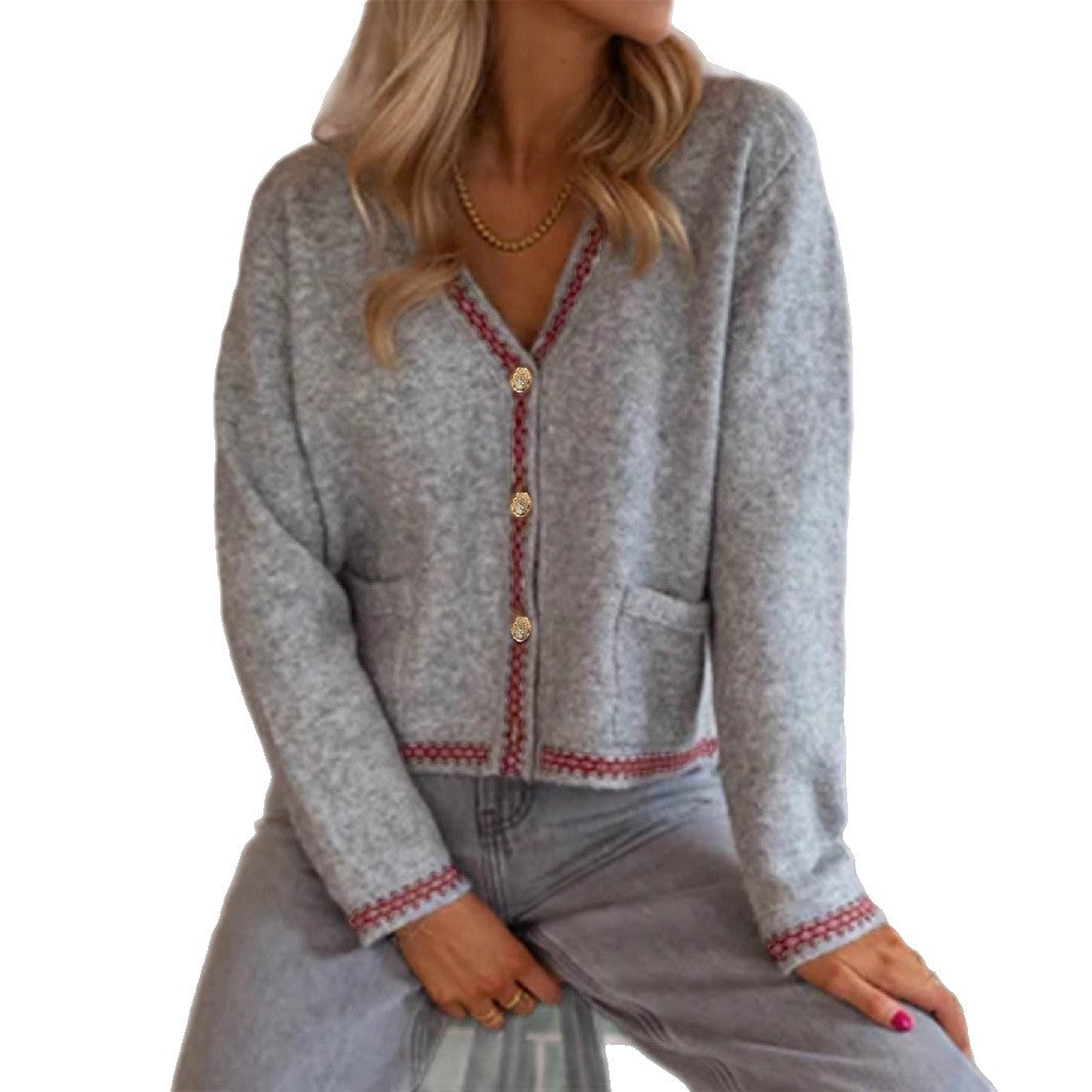 Damen modische Strickjacke mit dekorativen Knöpfen und Stickdetails Heidi-Mode