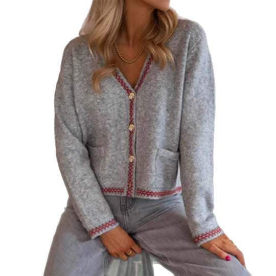 Damen modische Strickjacke mit dekorativen Knöpfen und Stickdetails Heidi-Mode